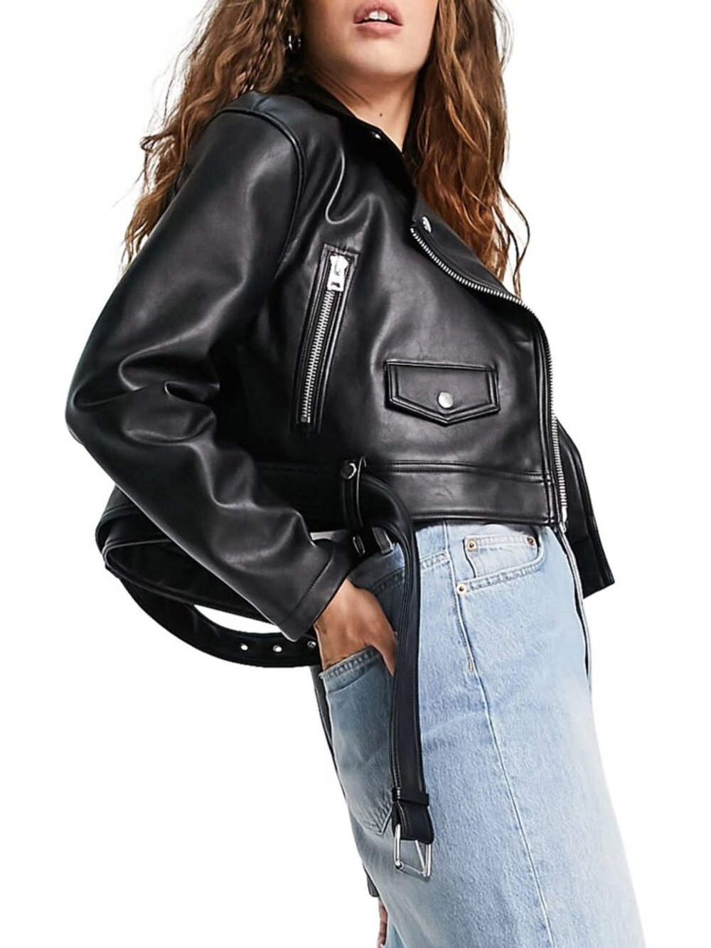 TOPSHOP BLACK womens Faux Leather Biker Jacket SIZE XS/ US 2
